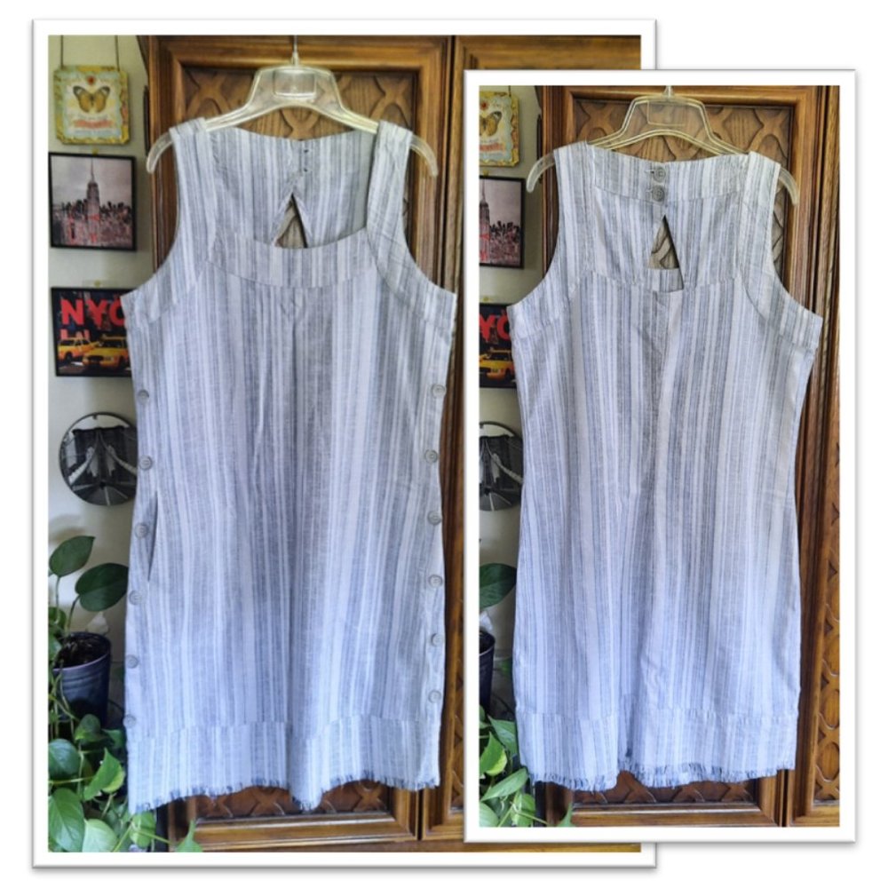Aventura Casual Striped Fringe Hem Sleeveless Shift Dress - Size M